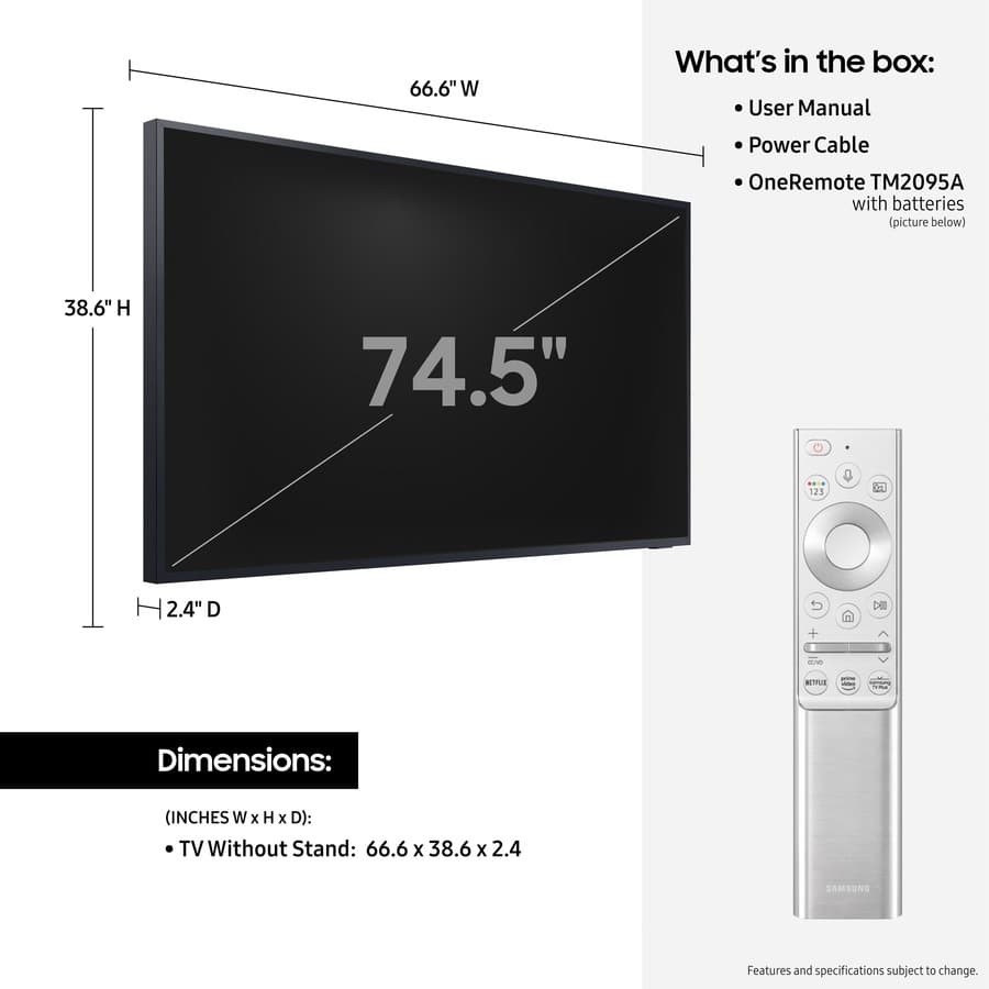 Samsung - Consumer Tv 75in Terrace Qled Outdoor Tv 4k Shade/in Sun 2000nit Brightness
