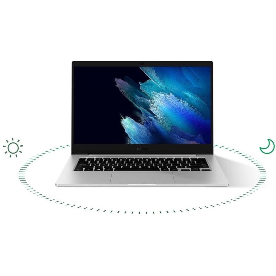 Samsung Galaxy Book Go 5G 14 inch commercial notebook in silver with 8 GB RAM and 256 GB storage