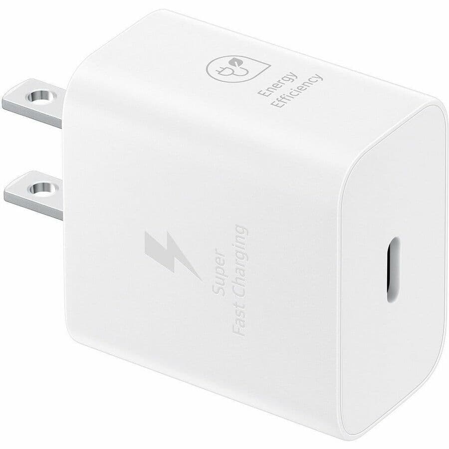 Samsung 25W travel adapter with cable in white for compact USB-C charging