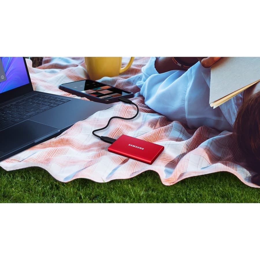 Samsung T7 Portable SSD 2TB red external drive with USB 3.2 connectivity