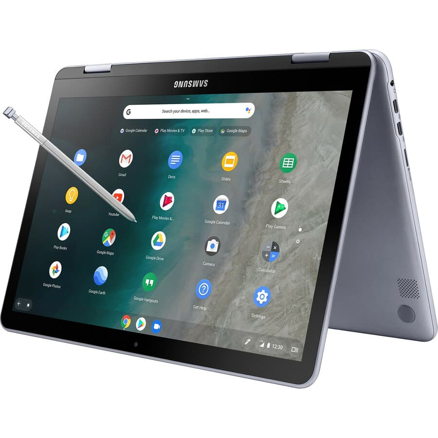 Samsung Chromebook Plus commercial 2-in-1 laptop in stealth finish with 360-degree hinge and LTE support