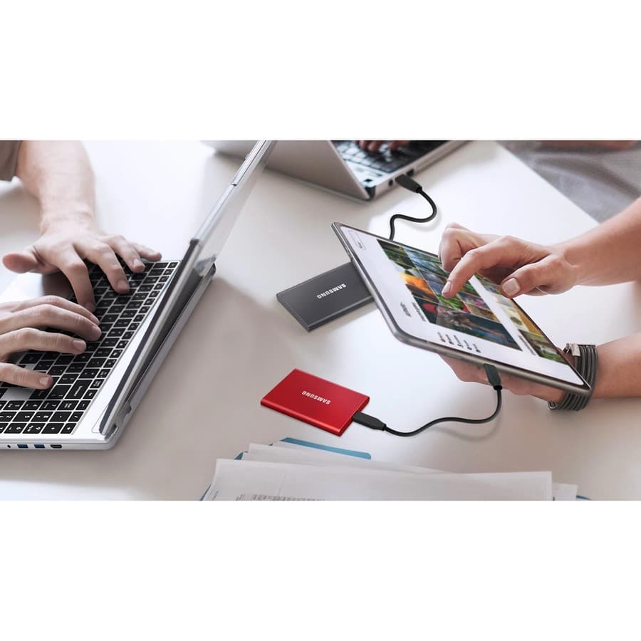 Samsung T7 Portable SSD 2TB red external drive with USB 3.2 connectivity