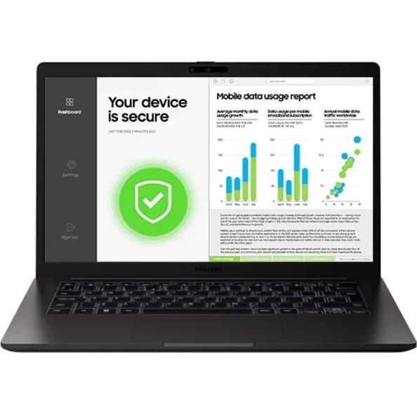 Samsung Galaxy Book2 Business 14-inch graphite laptop with Intel Core i7-1270P, 16 GB RAM, and 512 GB SSD