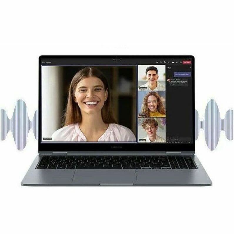 Samsung Galaxy Book4 360 15.6-inch 2-in-1 laptop in gray with Core i5, 16 GB RAM, and SSD