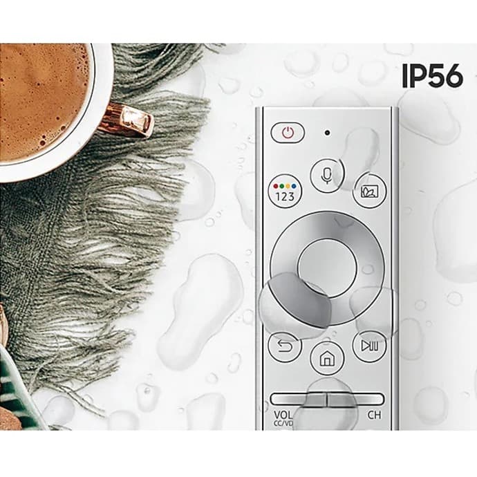 Samsung 65-inch Terrace QLED outdoor TV mounted on a patio wall