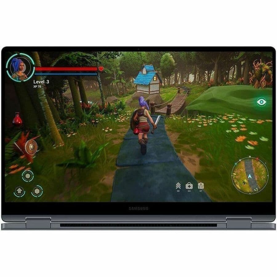 Samsung Galaxy Book4 360 15.6-inch 2-in-1 laptop in gray with Core i5, 16 GB RAM, and SSD