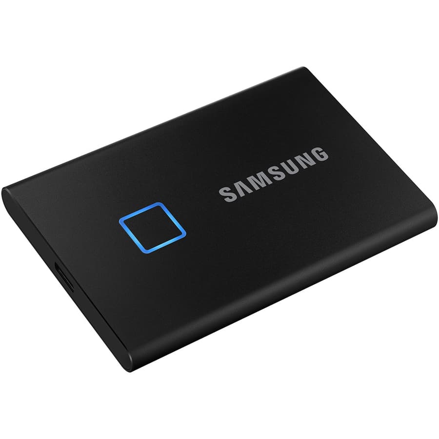 Samsung T7 Touch 2TB portable SSD in black with fingerprint security