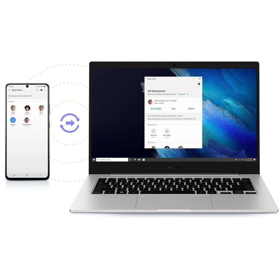 Samsung Galaxy Book Go 5G 14 inch commercial notebook in silver with 8 GB RAM and 256 GB storage