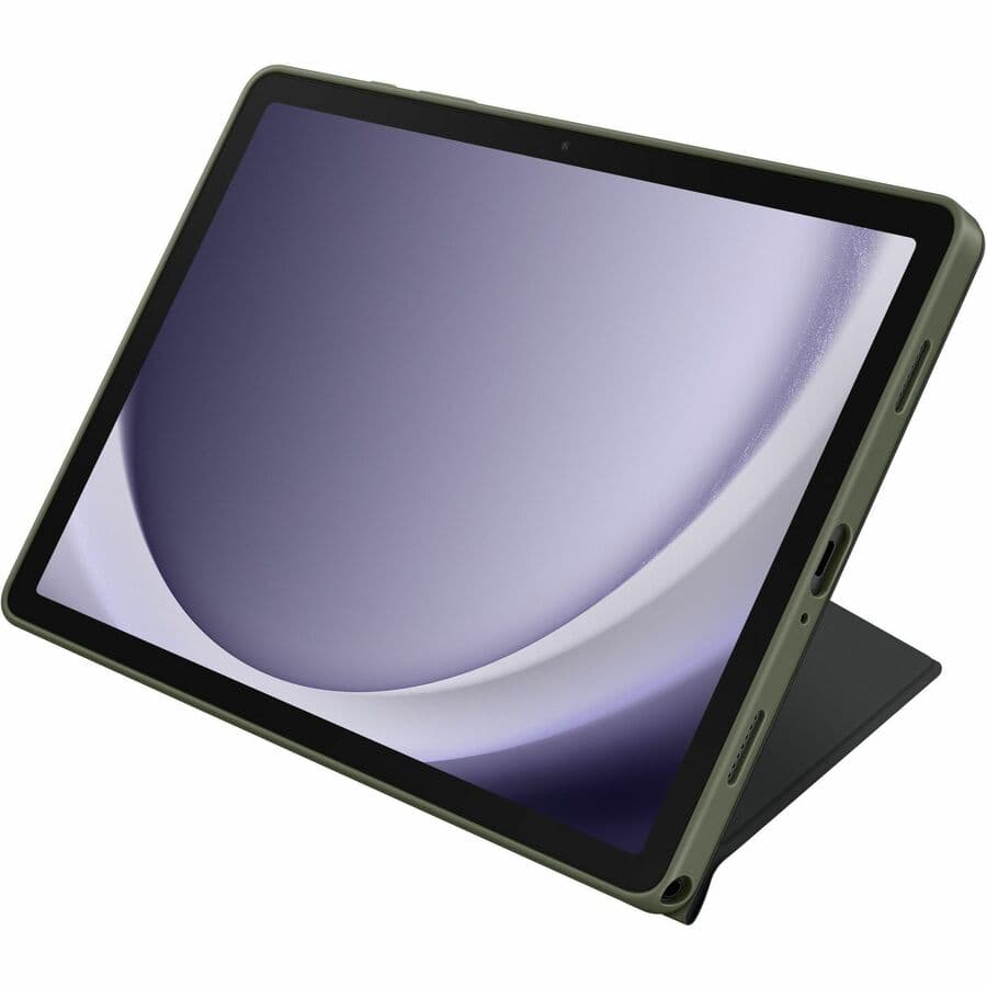 Samsung Tab A9+ Smart Book Cover in black shown in folded stand position