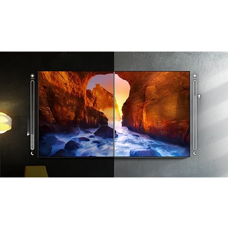 Samsung 65-inch Terrace QLED outdoor TV mounted on a patio wall