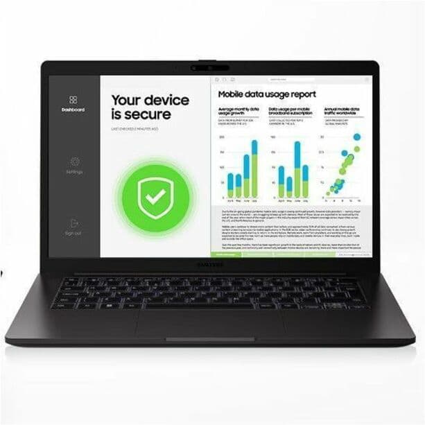 Samsung Galaxy Book2 Business 14 graphite laptop with Intel Core i7-1260P, 16 GB memory, and 512 GB storage