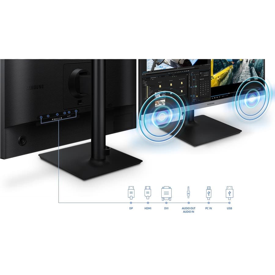 Samsung 24-inch IPS Full HD monitor with adjustable stand, HDMI, DisplayPort, DVI, and USB hub