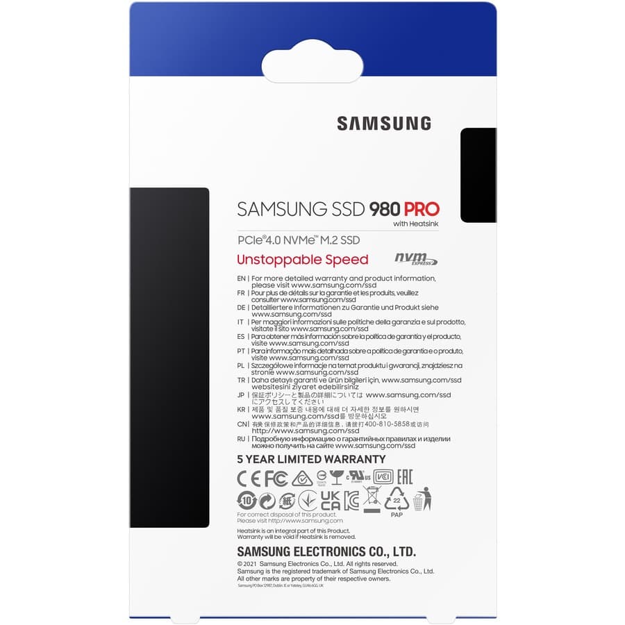 Samsung 980 PRO 2 TB M.2 PCIe 4.0 x4 SSD with integrated heatsink