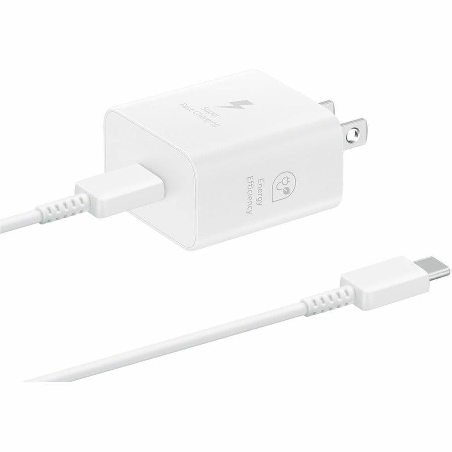 Samsung 25W travel adapter with cable in white for compact USB-C charging