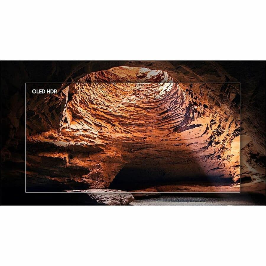 Samsung 77-inch OLED 4K smart TV with thin bezel and premium home theater display