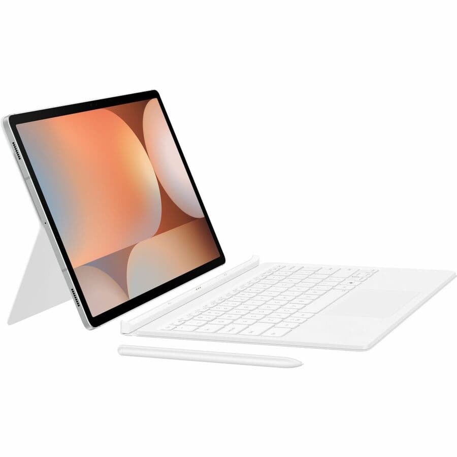 White Samsung Book Cover Keyboard for Galaxy Tab S10+ with integrated keyboard and AI Hot Key