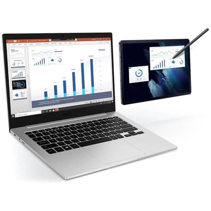 Samsung Galaxy Book Go 5G 14 inch commercial notebook in silver with 8 GB RAM and 256 GB storage
