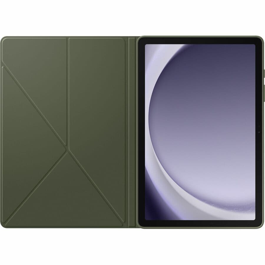 Samsung Tab A9+ Smart Book Cover in black shown in folded stand position