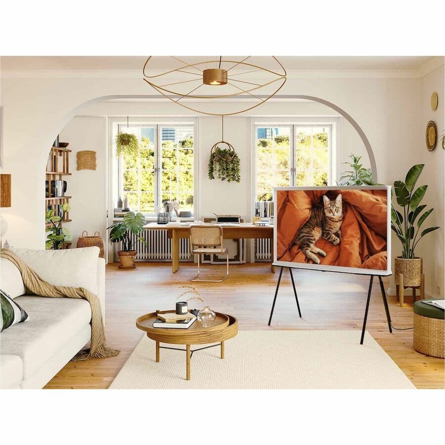 Samsung 43-inch The Serif QLED 4K Smart TV with easel stand in white