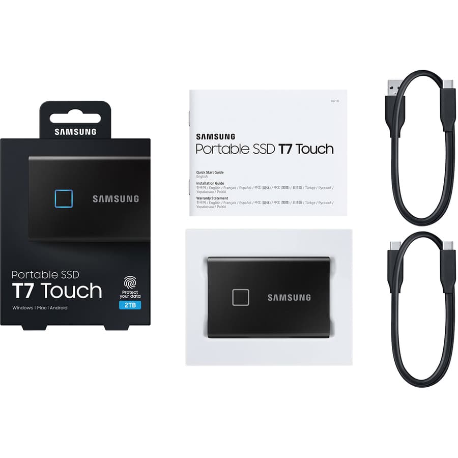 Samsung T7 Touch 2TB portable SSD in black with fingerprint security