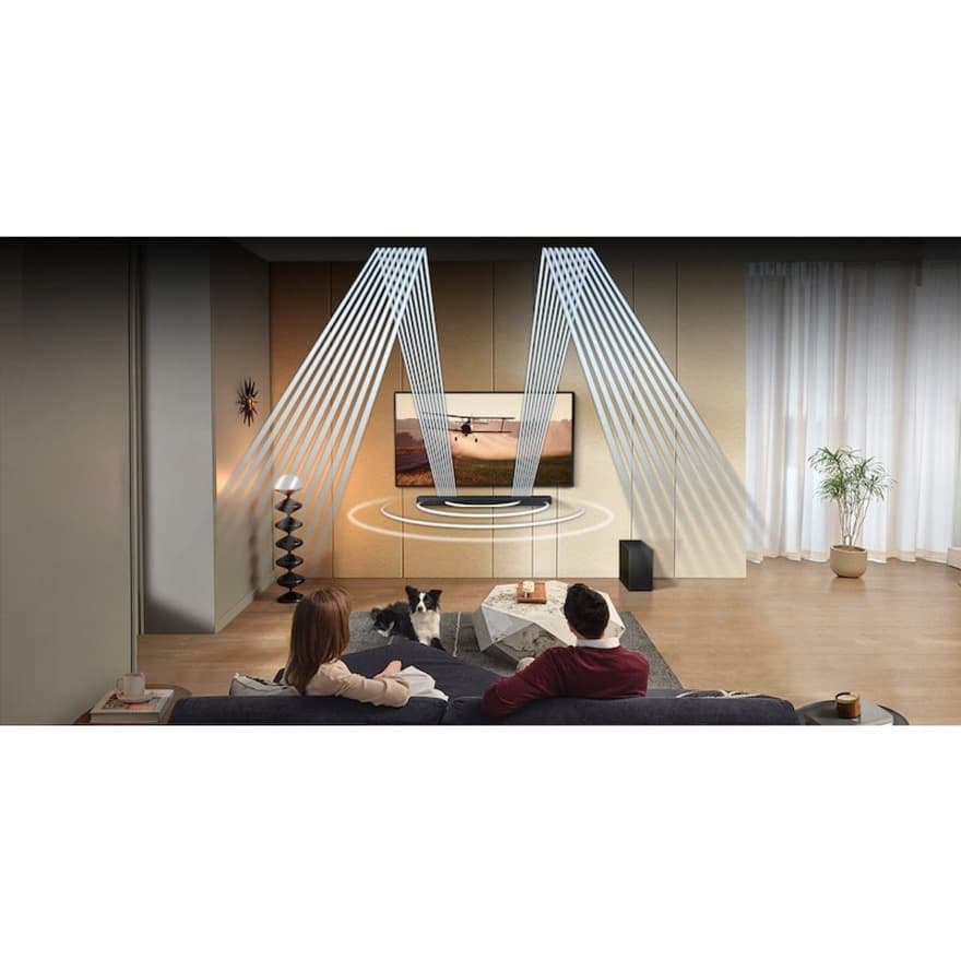 Samsung Q-Series Dolby Atmos soundbar for home theater audio with HDMI connectivity