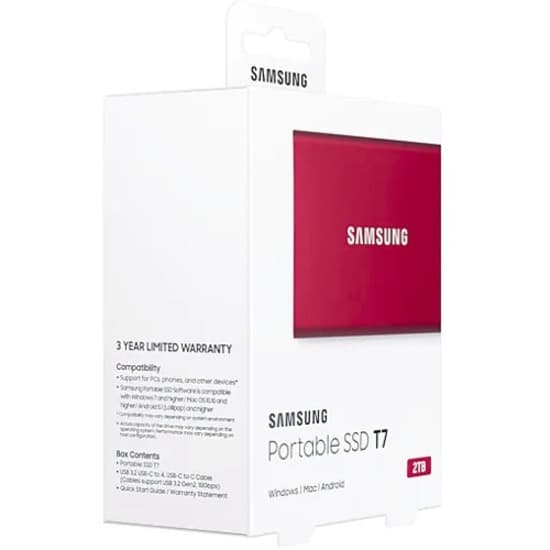 Samsung T7 Portable SSD 2TB red external drive with USB 3.2 connectivity