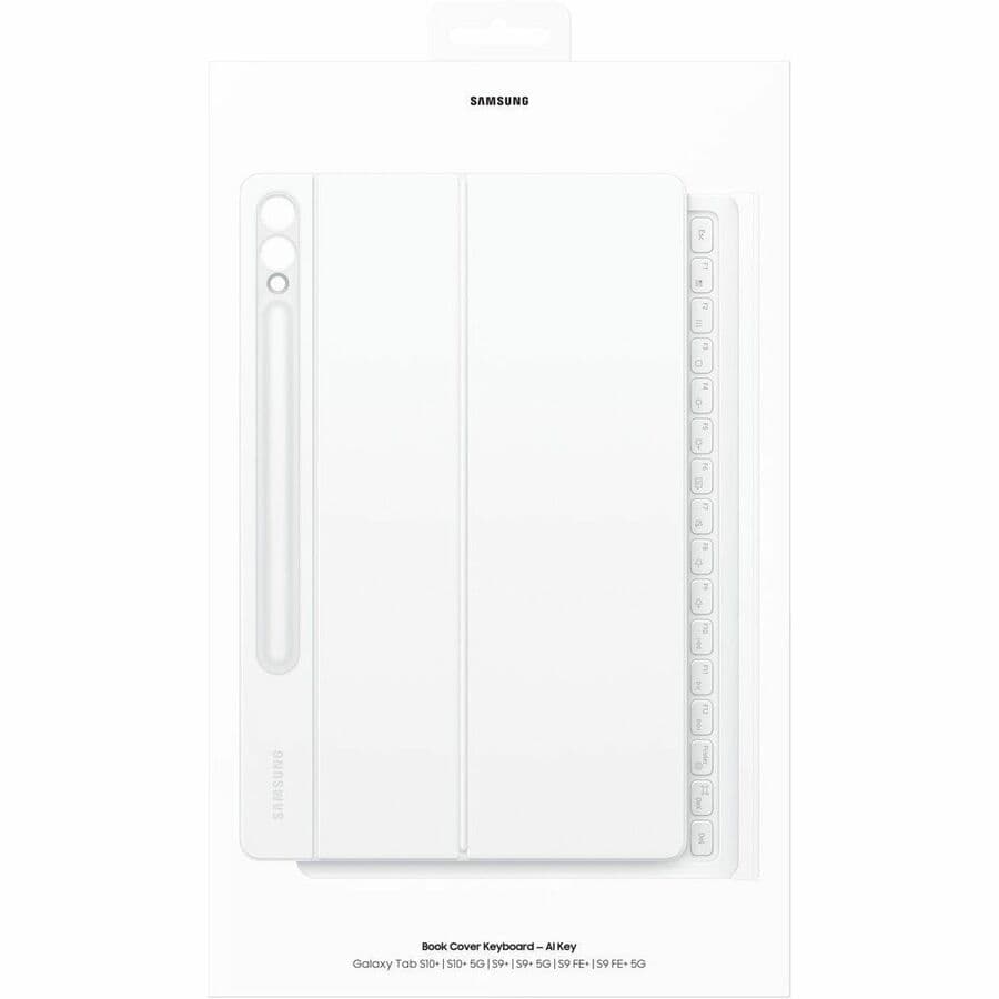 White Samsung Book Cover Keyboard for Galaxy Tab S10+ with integrated keyboard and AI Hot Key