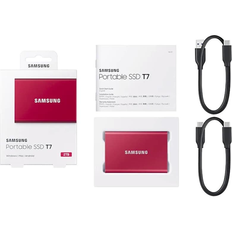 Samsung T7 Portable SSD 2TB red external drive with USB 3.2 connectivity
