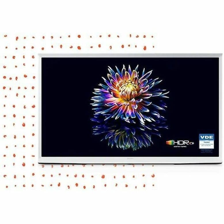 Samsung 55-inch QLED 4K smart TV with Ambient Mode+, detachable easel stand, and slim framed design