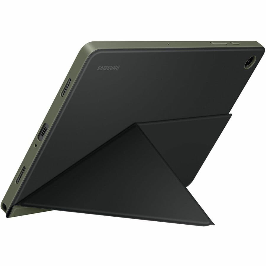 Samsung Tab A9+ Smart Book Cover in black shown in folded stand position