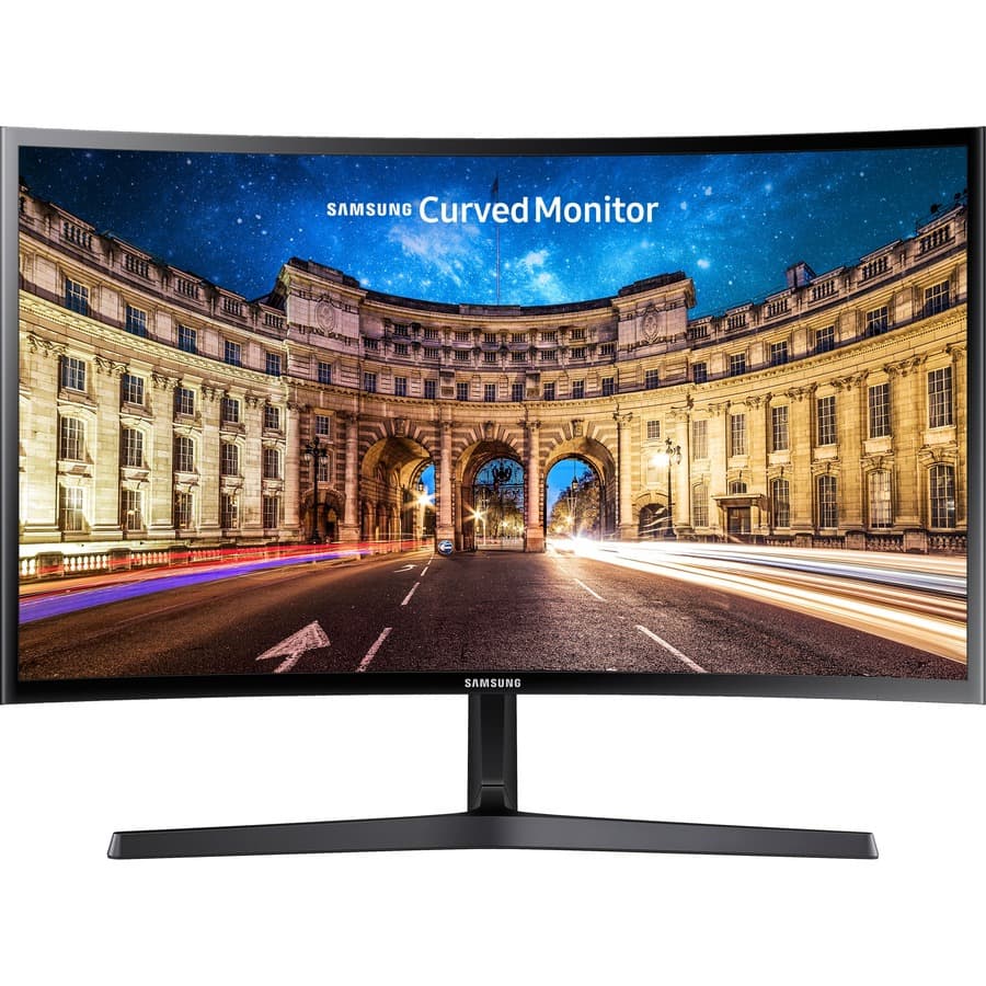 Samsung 27-inch curved Full HD monitor with slim black desktop design