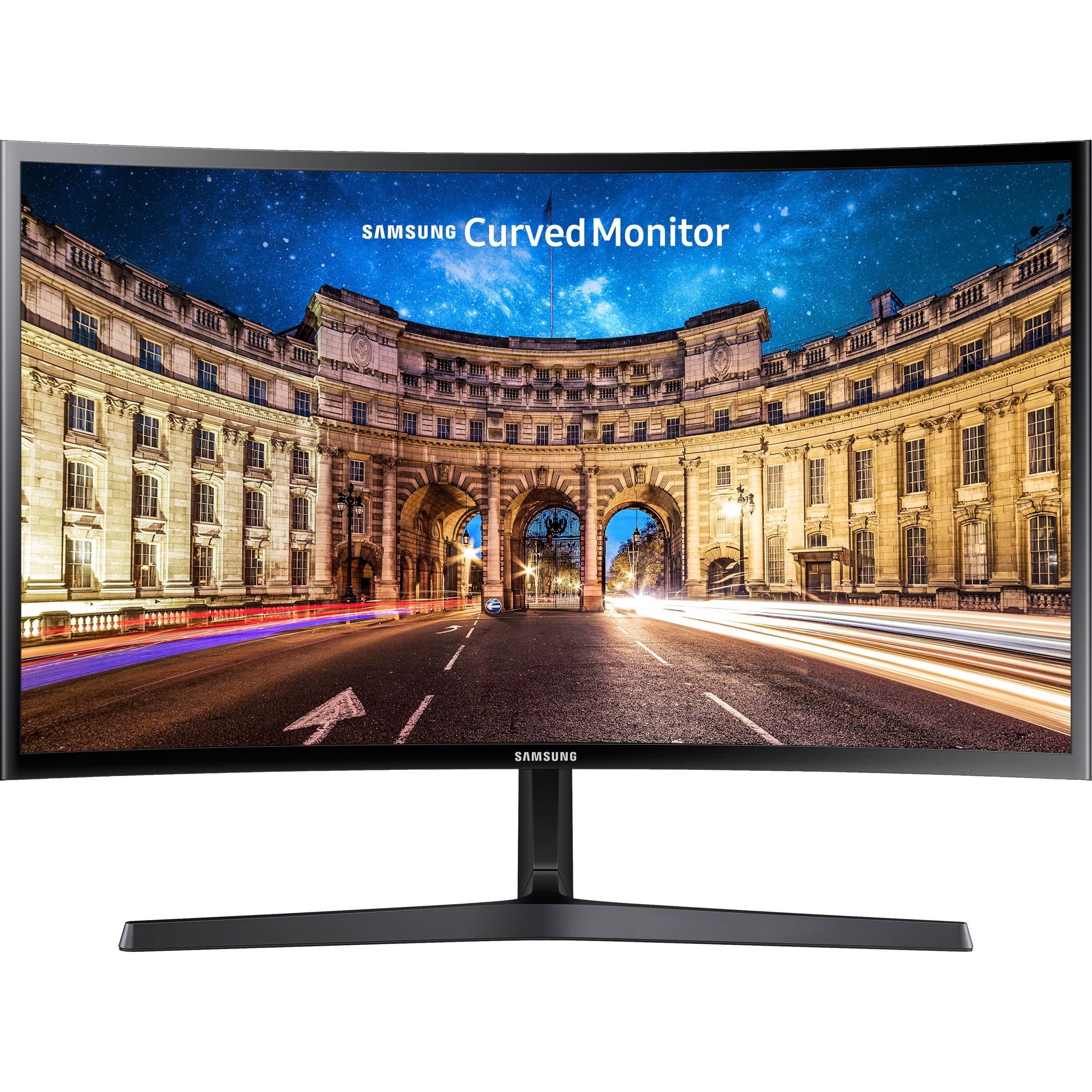 Samsung 27-inch curved Full HD monitor with slim black desktop design