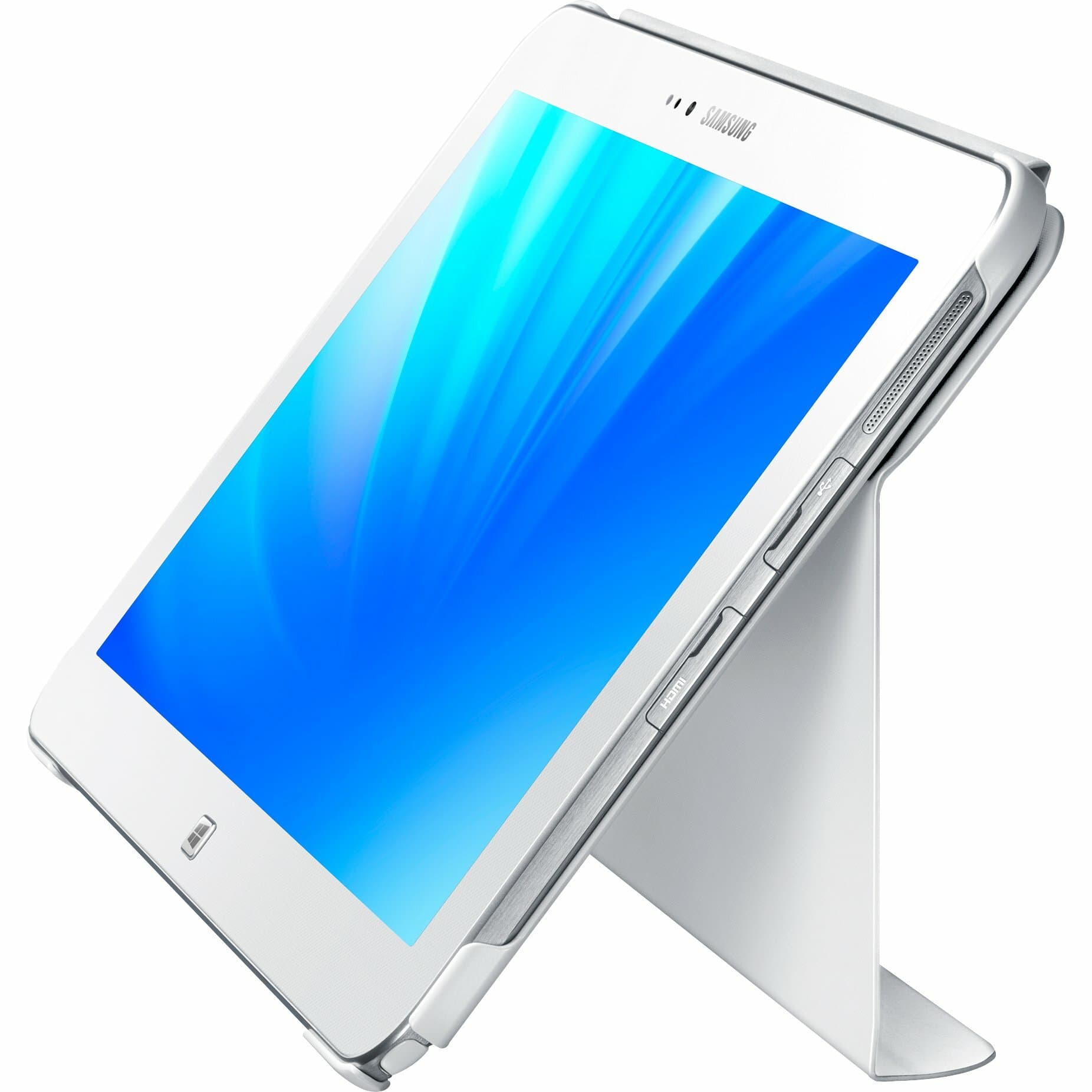 White synthetic leather book cover for Samsung ATIV Tab 3 10.1-inch tablet