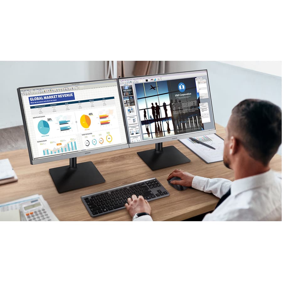 Samsung 24-inch IPS Full HD monitor with adjustable stand, HDMI, DisplayPort, DVI, and USB hub