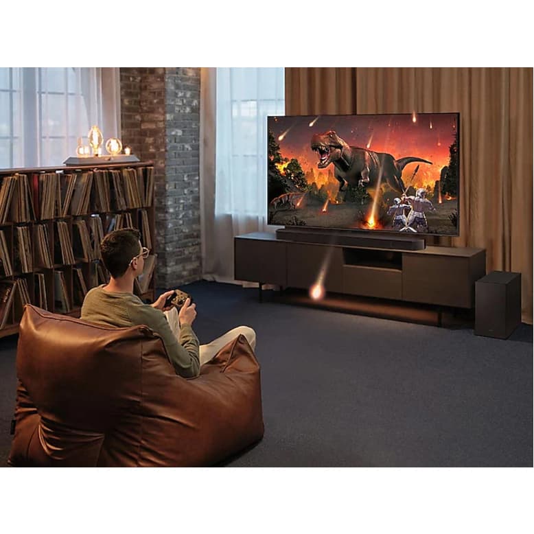 Samsung Q-Series Dolby Atmos soundbar for home theater audio with HDMI connectivity