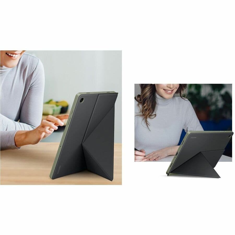 Samsung Tab A9+ Smart Book Cover in black shown in folded stand position
