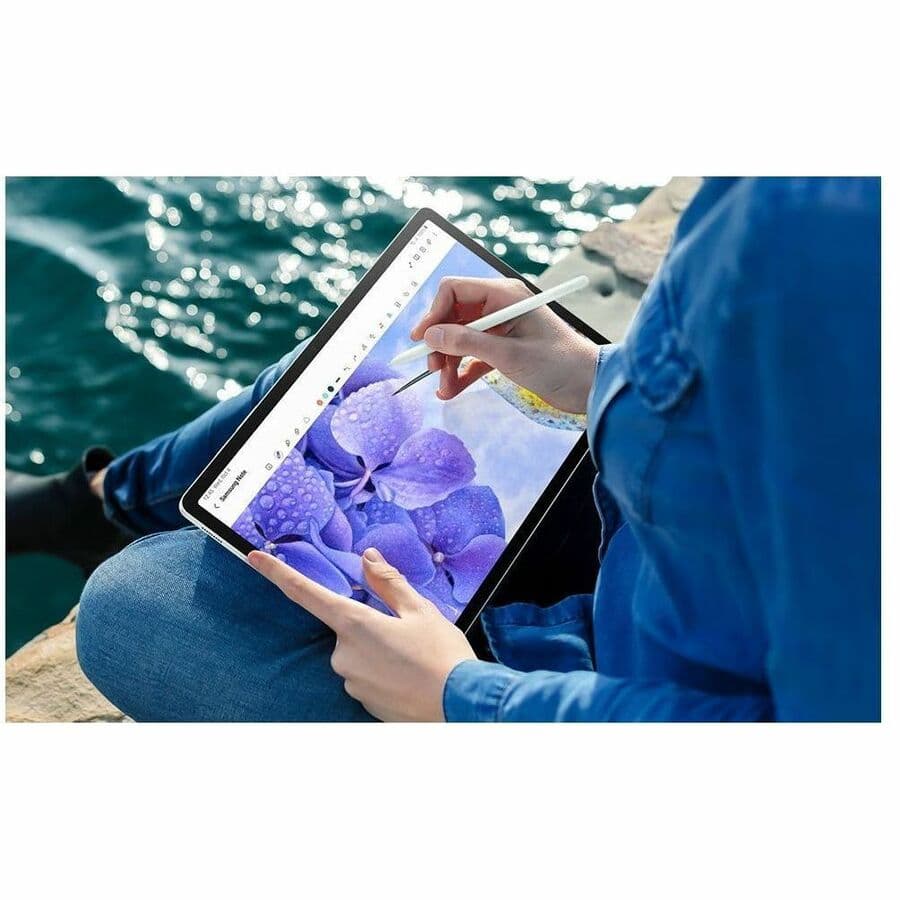 Samsung Galaxy Tab S9 FE silver tablet with 10.9-inch display, 256GB storage, and Wi‑Fi