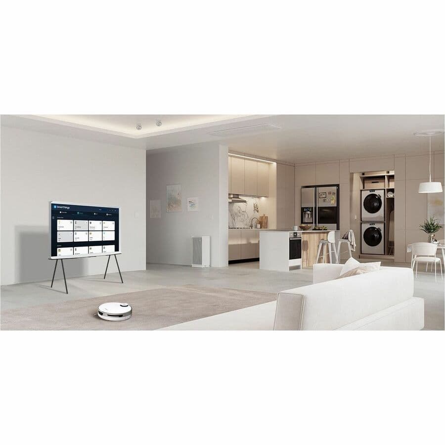 Samsung 55-inch QLED 4K smart TV with Ambient Mode+, detachable easel stand, and slim framed design