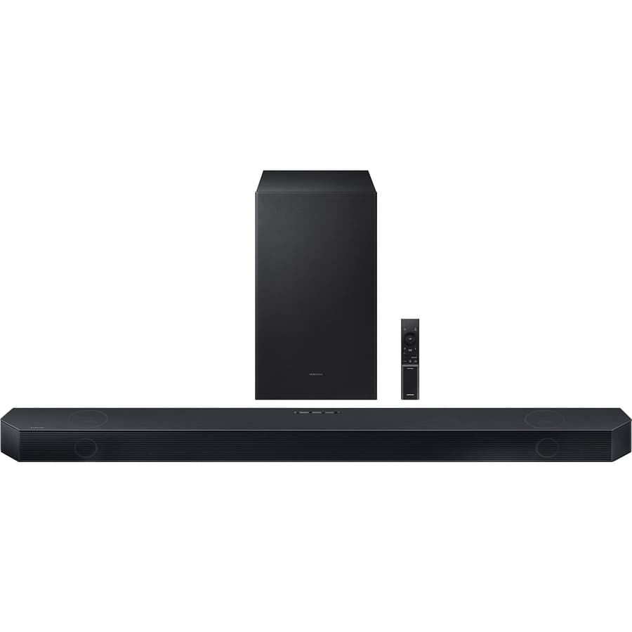 Samsung Q-Series Dolby Atmos soundbar for home theater audio with HDMI connectivity