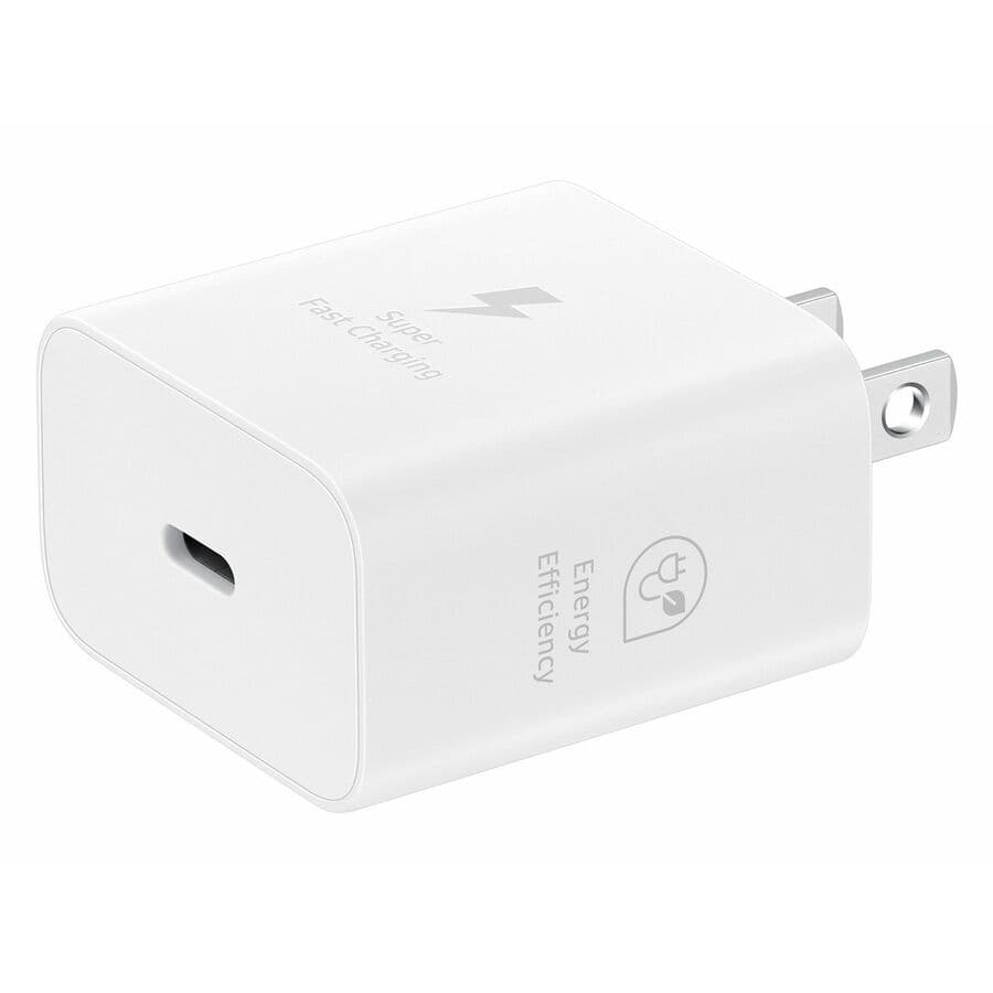 Samsung 25W travel adapter with cable in white for compact USB-C charging