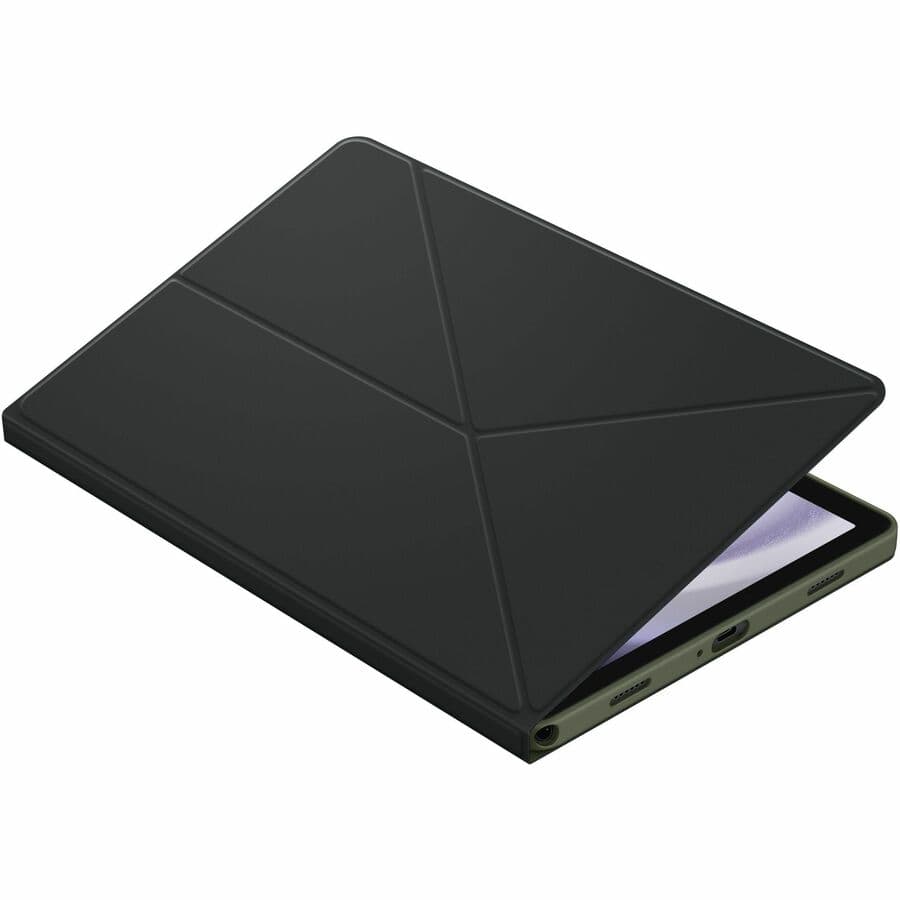 Samsung Tab A9+ Smart Book Cover in black shown in folded stand position