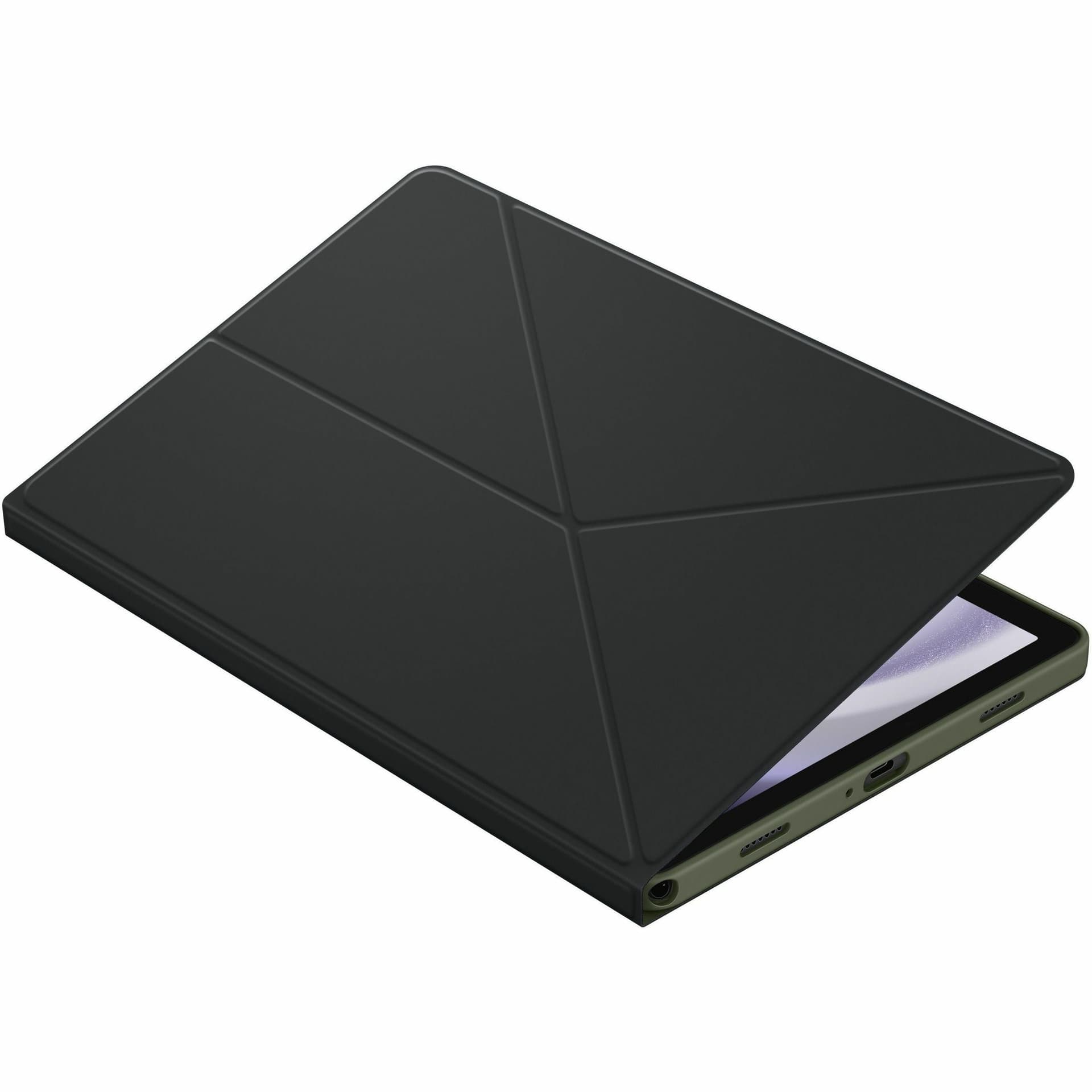 Samsung Tab A9+ Smart Book Cover in black shown in folded stand position