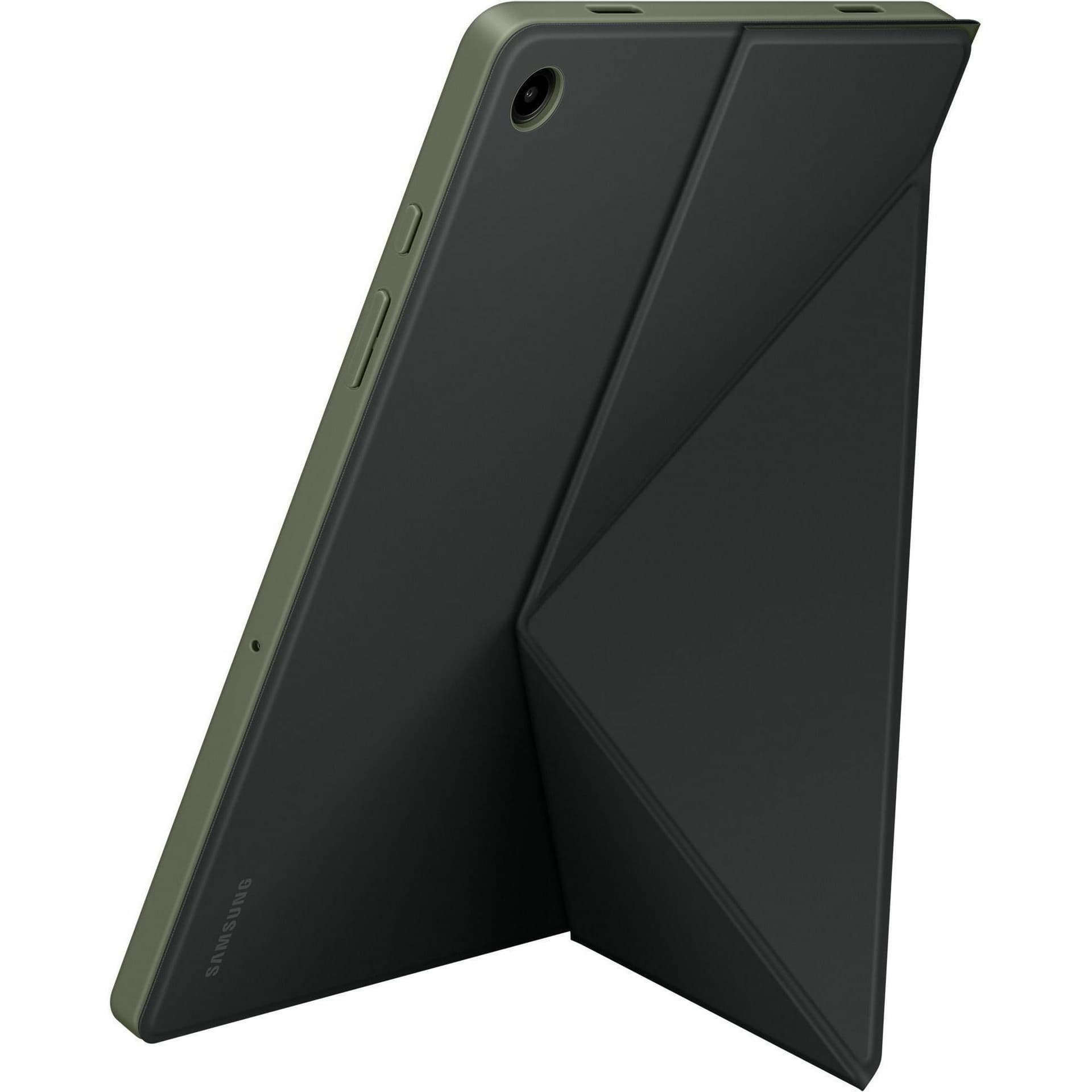Samsung Tab A9+ Smart Book Cover in black shown in folded stand position