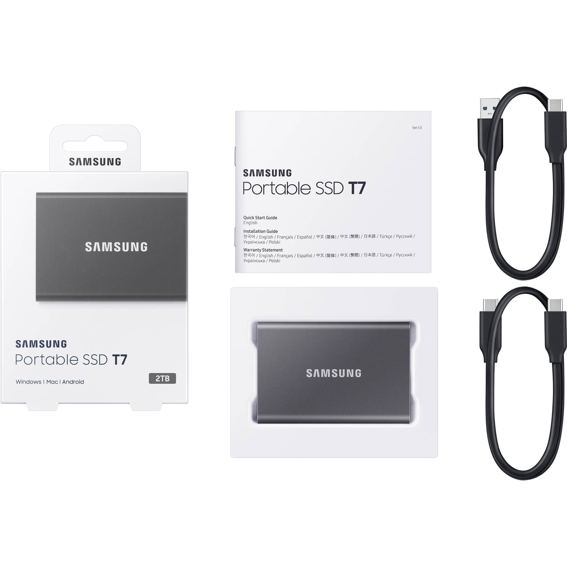Samsung T7 Portable SSD 2TB gray external solid state drive