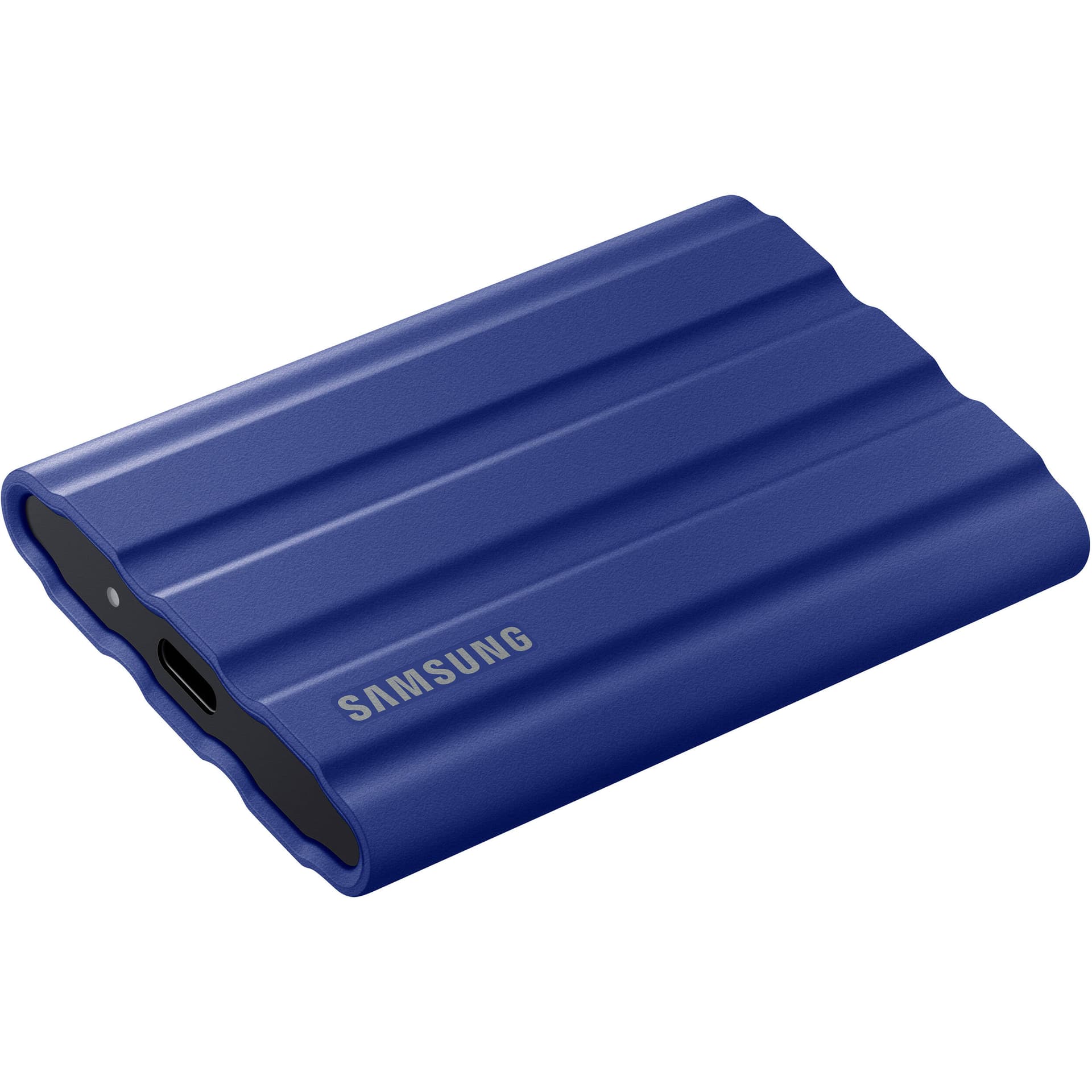 Samsung T7 Shield 1TB portable SSD in blue, compact external storage drive
