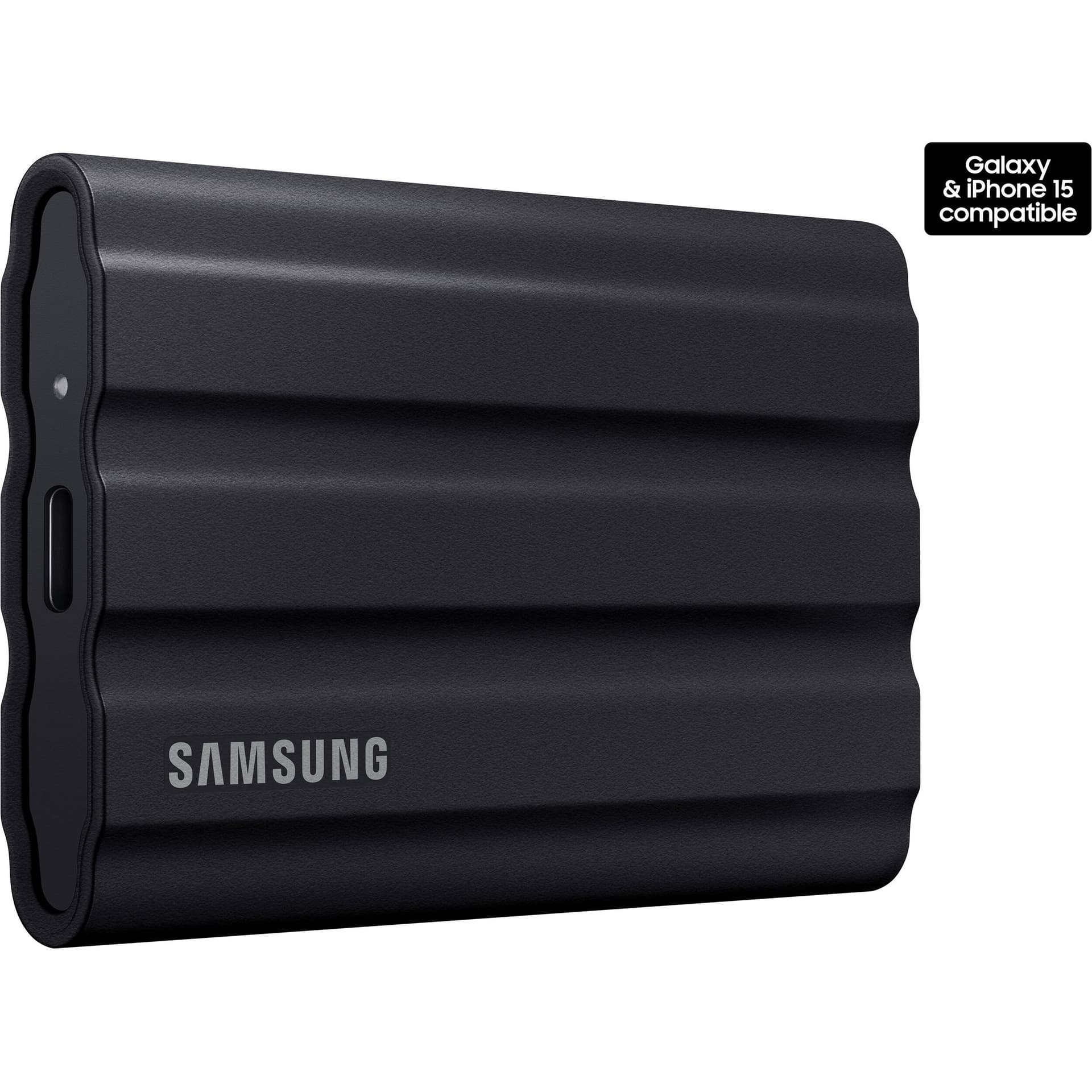 Samsung T7 Shield 2TB black portable SSD with rugged rubberized exterior