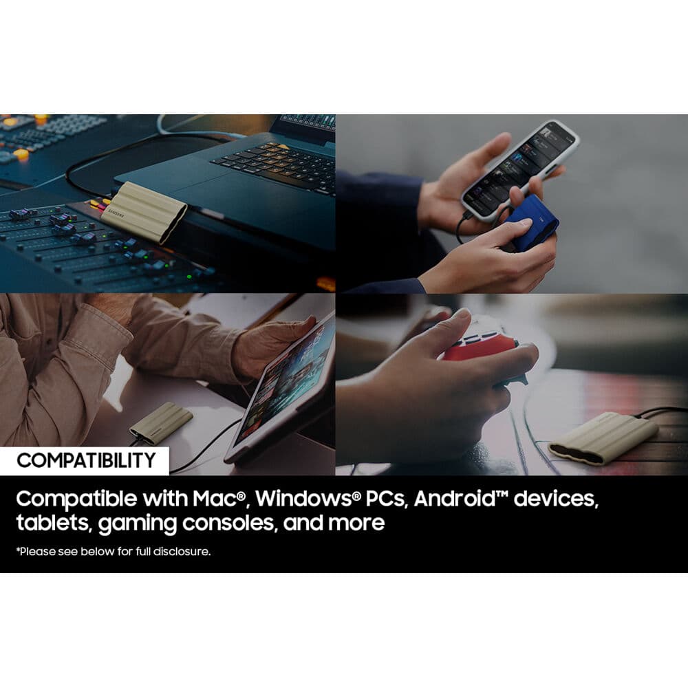 Samsung T7 Shield 2TB black portable SSD with rugged rubberized exterior