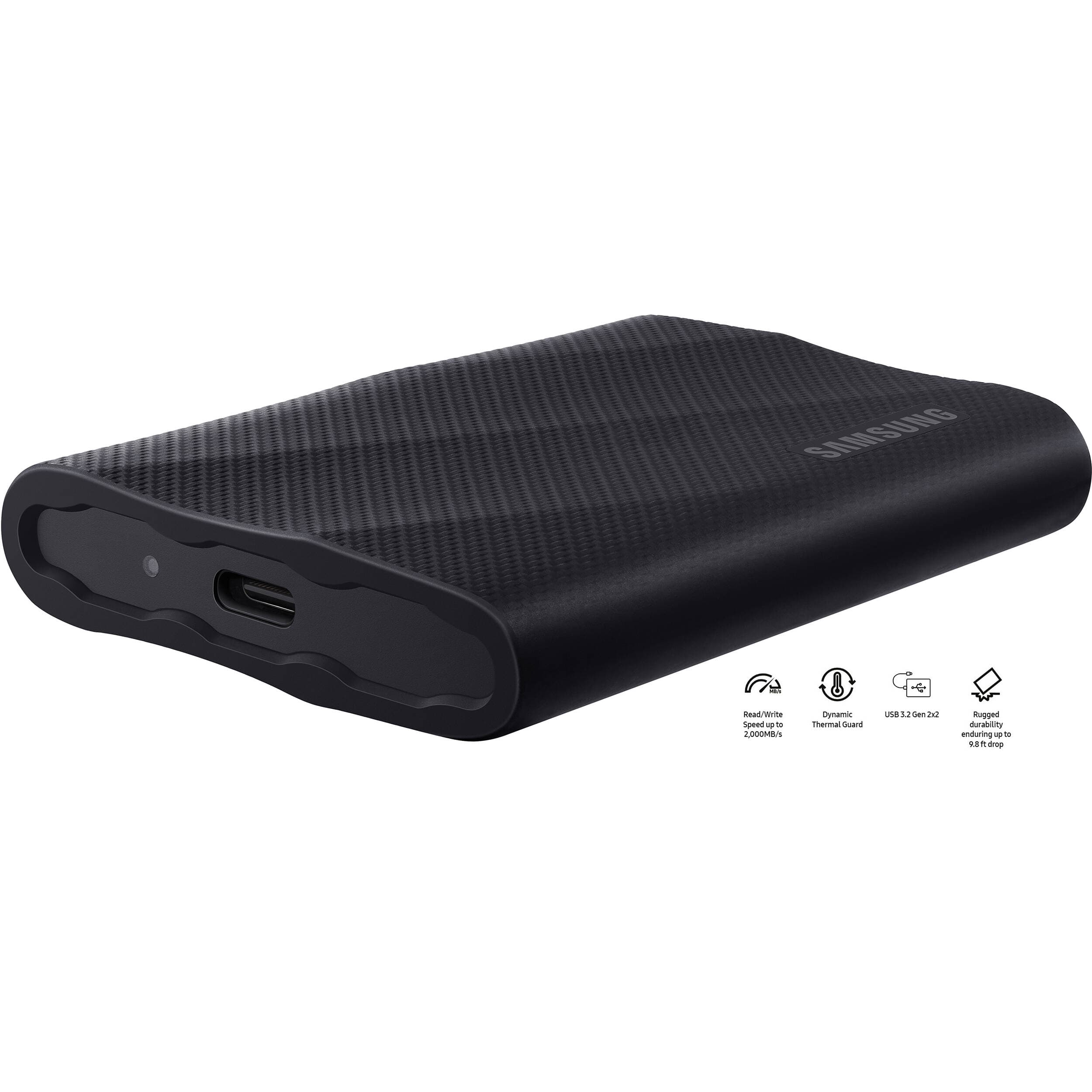 Samsung T9 4TB portable SSD in black with USB-C and USB 3.2 Gen 2x2 connectivity