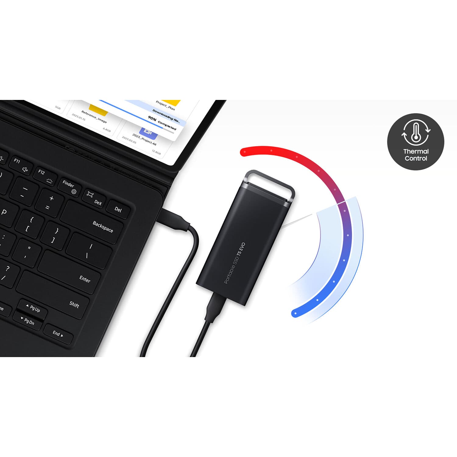 Samsung 2TB T5 EVO portable external SSD in black with USB 3.2 Gen 1 and 256-bit AES encryption