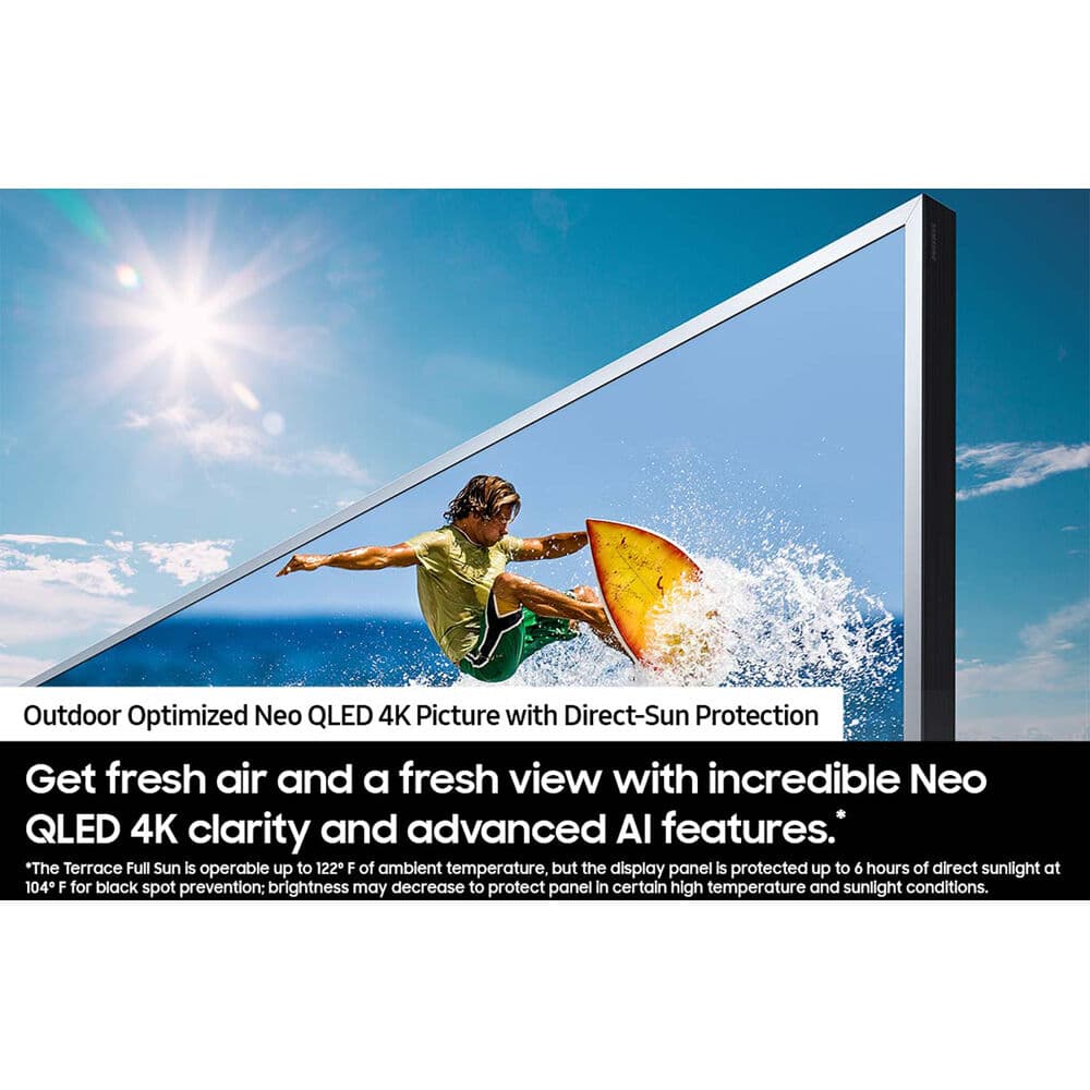 Samsung 75-inch Neo QLED 4K smart TV with 120 Hz refresh rate for bright-room viewing